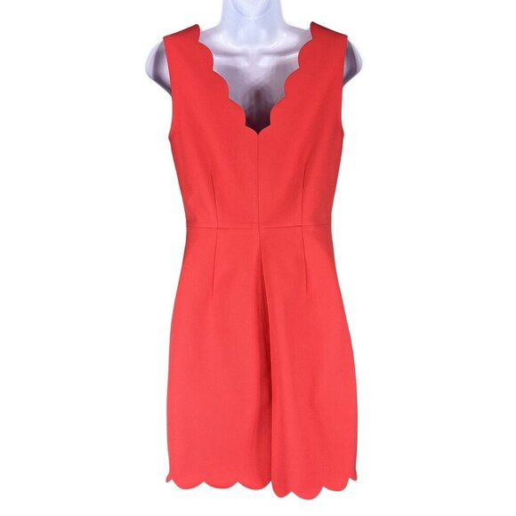 J Crew Womens 2 Coral Scallop Sleeveless Shift Dress Side Zip Timeless Career - Picture 3 of 14